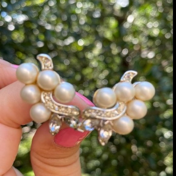 VTG MARBOUX Pearl Rhinestone Formal EARRINGS - Picture 4 of 7
